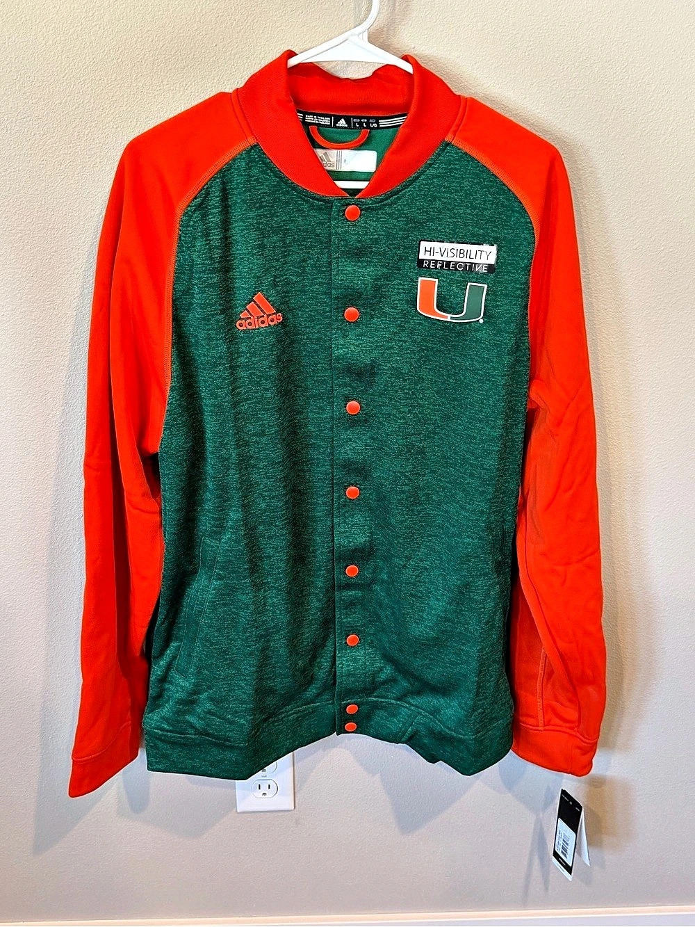 adidas University of Miami Climawarm jacket Miami Green & Orange Size Large NWT